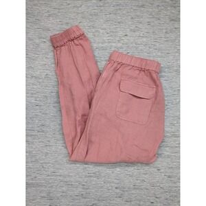 Cynthia Rowley Joggers Pants 100% Linen Trousers Large Pink‎ Beachy Boho Travel